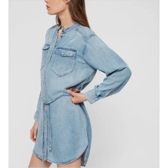 All Saints Loe Snap Front Denim Shirt Dress Size XS - Picture 4 of 9